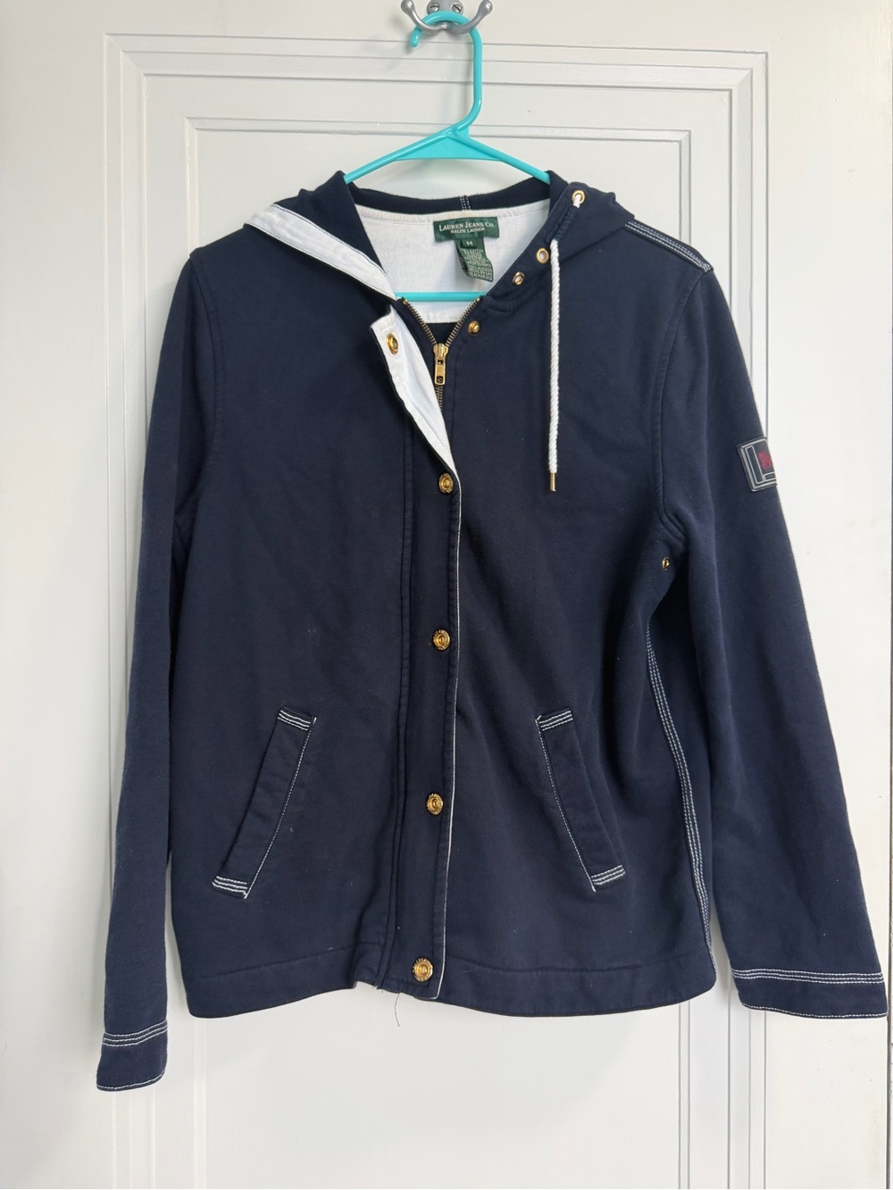 Lauren Jeans Co Ralph Lauren RL67 Womens M Navy Hooded Jacket Cotton Nautical